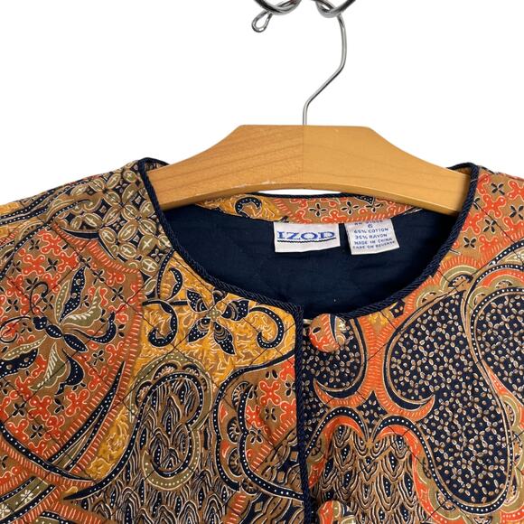 Vintage Izod Quilted Coat Barn Jacket Paisley Boho Orange Blue Hippie Retro 6 - Picture 5 of 10